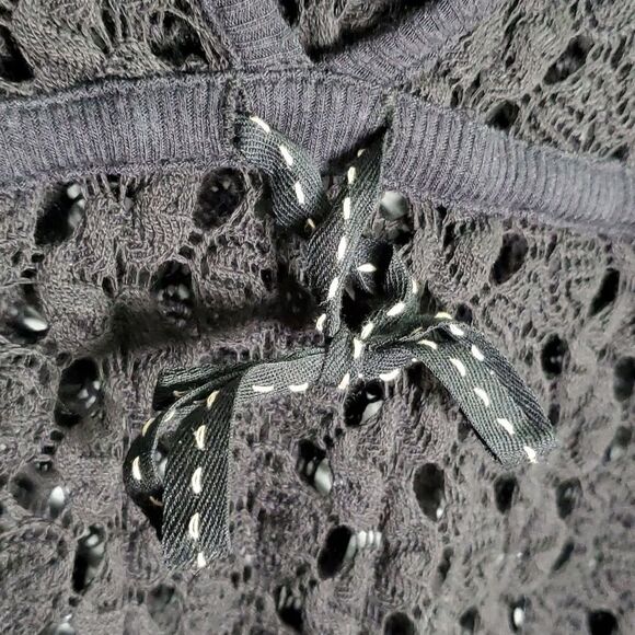 Soma sz L hooded hoodie black lace cover up shirt 3/4 sleeve cinch waist… - Picture 8 of 16